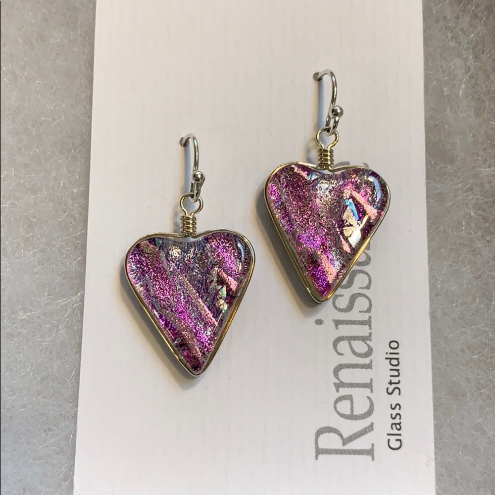 Brand New Renaissance Heart Glass Earrings